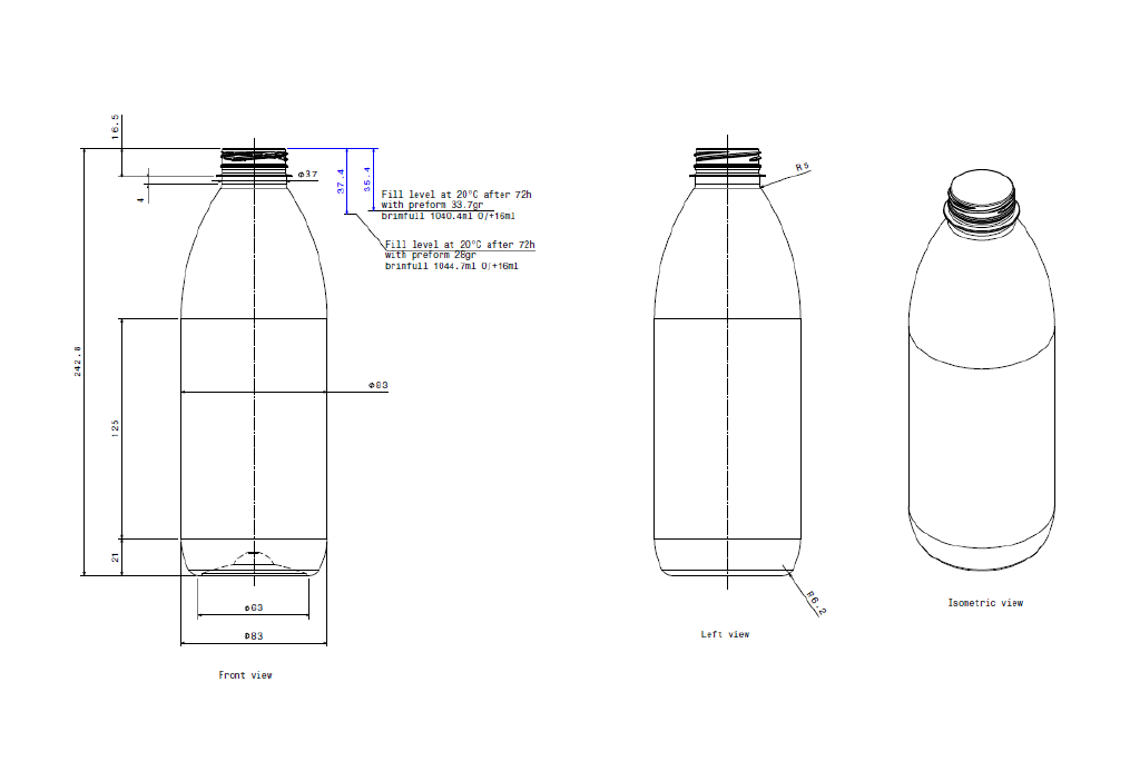 1000ml Clear Plastic Bottles & Caps
