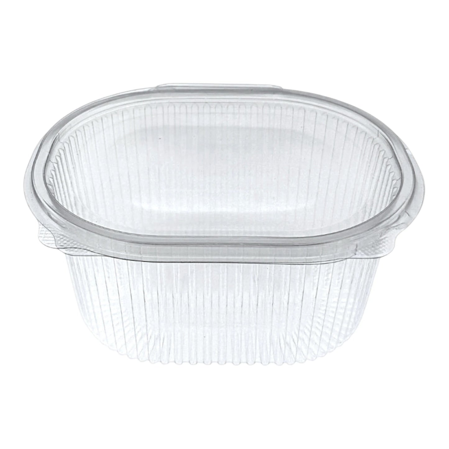 Food Packaging Direct clear plastic hinged container with a ribbed design for food display and takeaway