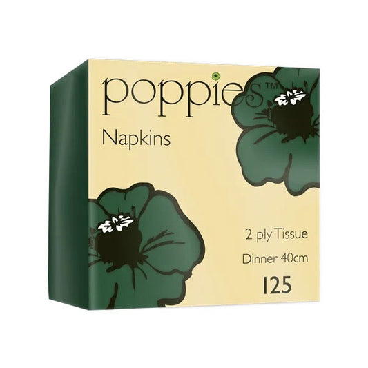 Poppies 40x40 2ply Forest Green Napkin