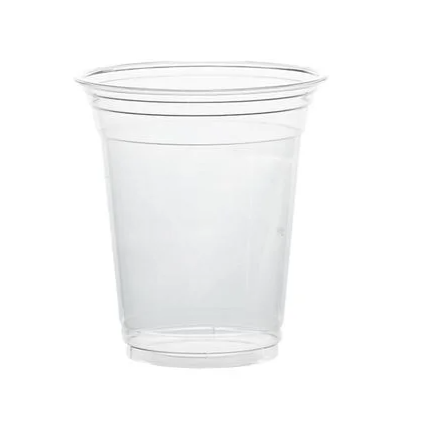 A clear plastic cup with a flared rim, shown on a plain white background.