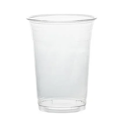 A clear plastic disposable cup with a flared rim, shown on a plain white background.