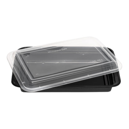 Rectangle Black Microwave Container & Clear Lid (7 Sizes)