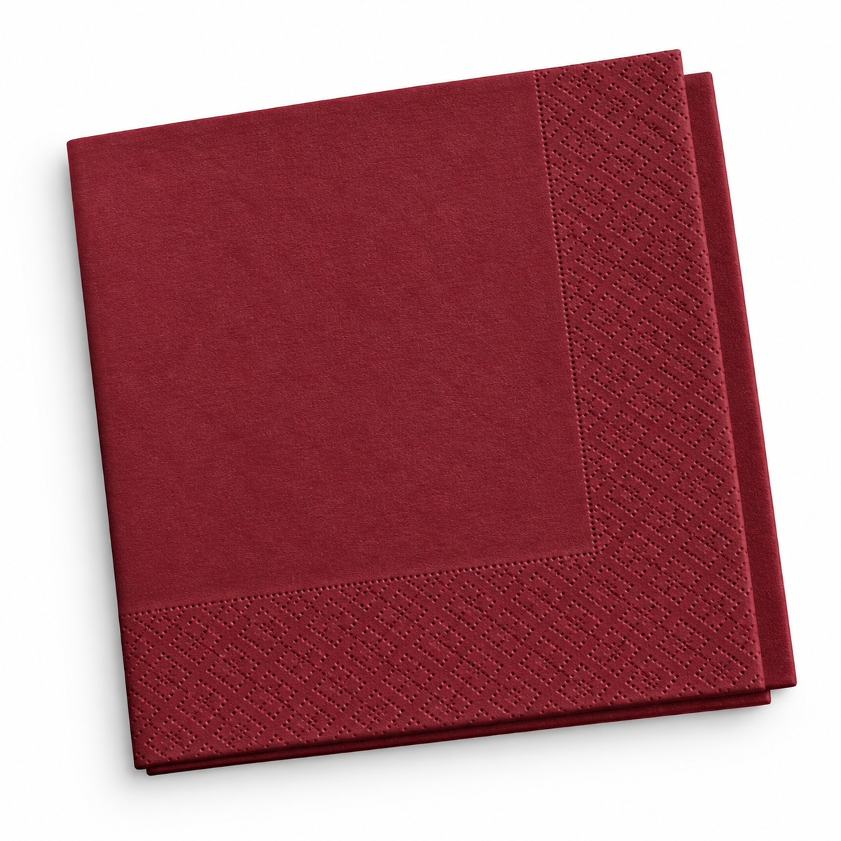Food Packaging Direct Poppies 2-ply bordeaux red paper napkin with embossed border detail on a white background.