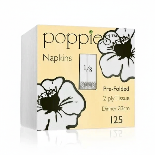 Poppies 33x33 (8-fold) 2ply White Napkin