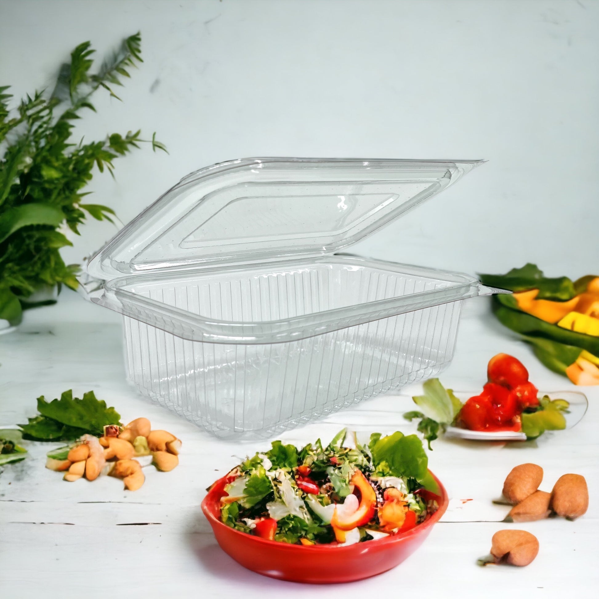 Salad Container Rectangular Clear Plastic with Hinged Lid 750ml Pack Size  300