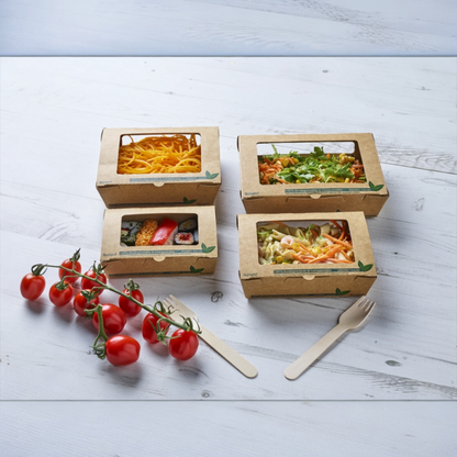 PLA Tuck Top Kraft Window Salad Boxes (3 Sizes)