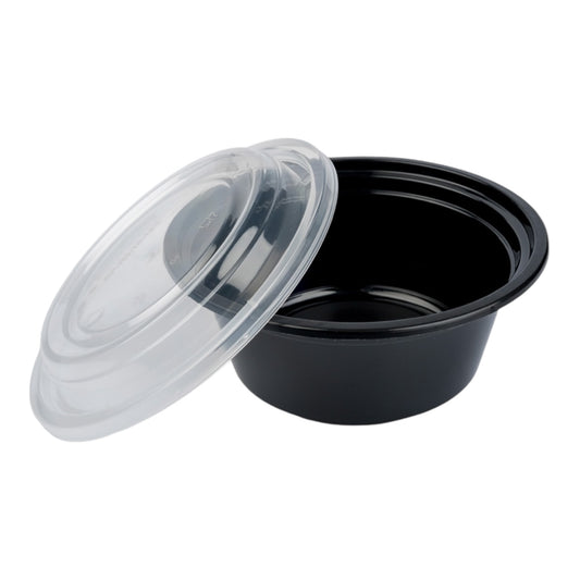 Round Black Microwaveable Container & Clear Lid (2 Sizes)