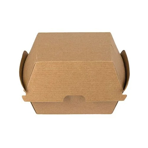 A brown cardboard food box with a hinged lid and side flaps, shown from a top-down view on a plain white background.