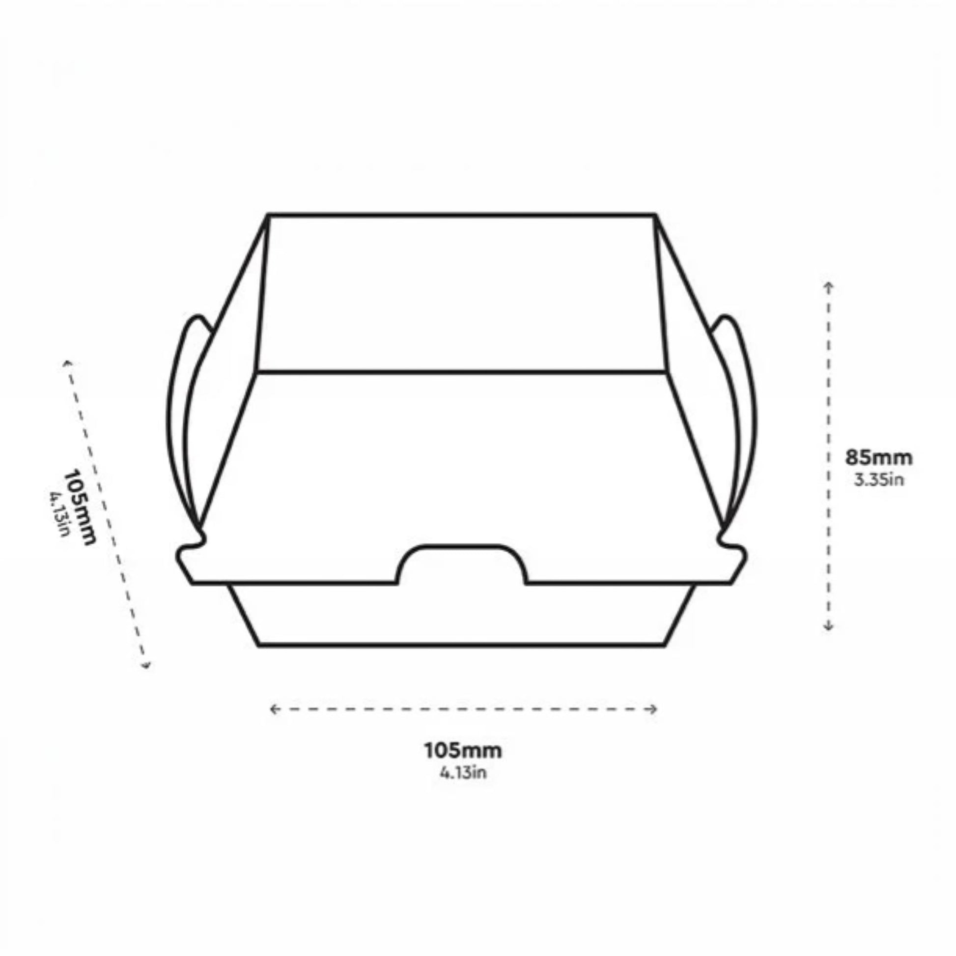 Black and white line drawing showing the dimensions of a product, with measurements labeled 105mm (4.13in) for width, 85mm (3.