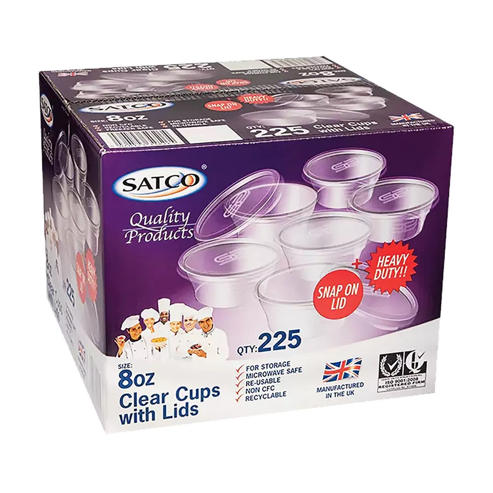 Satco 8oz clear cups with lids