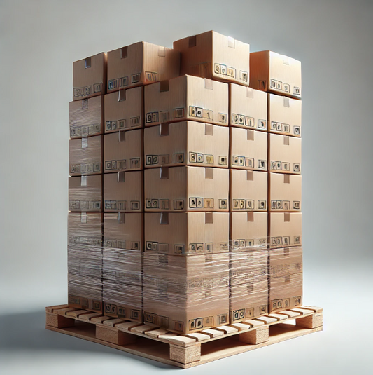 pallet loaded with cardboard boxes