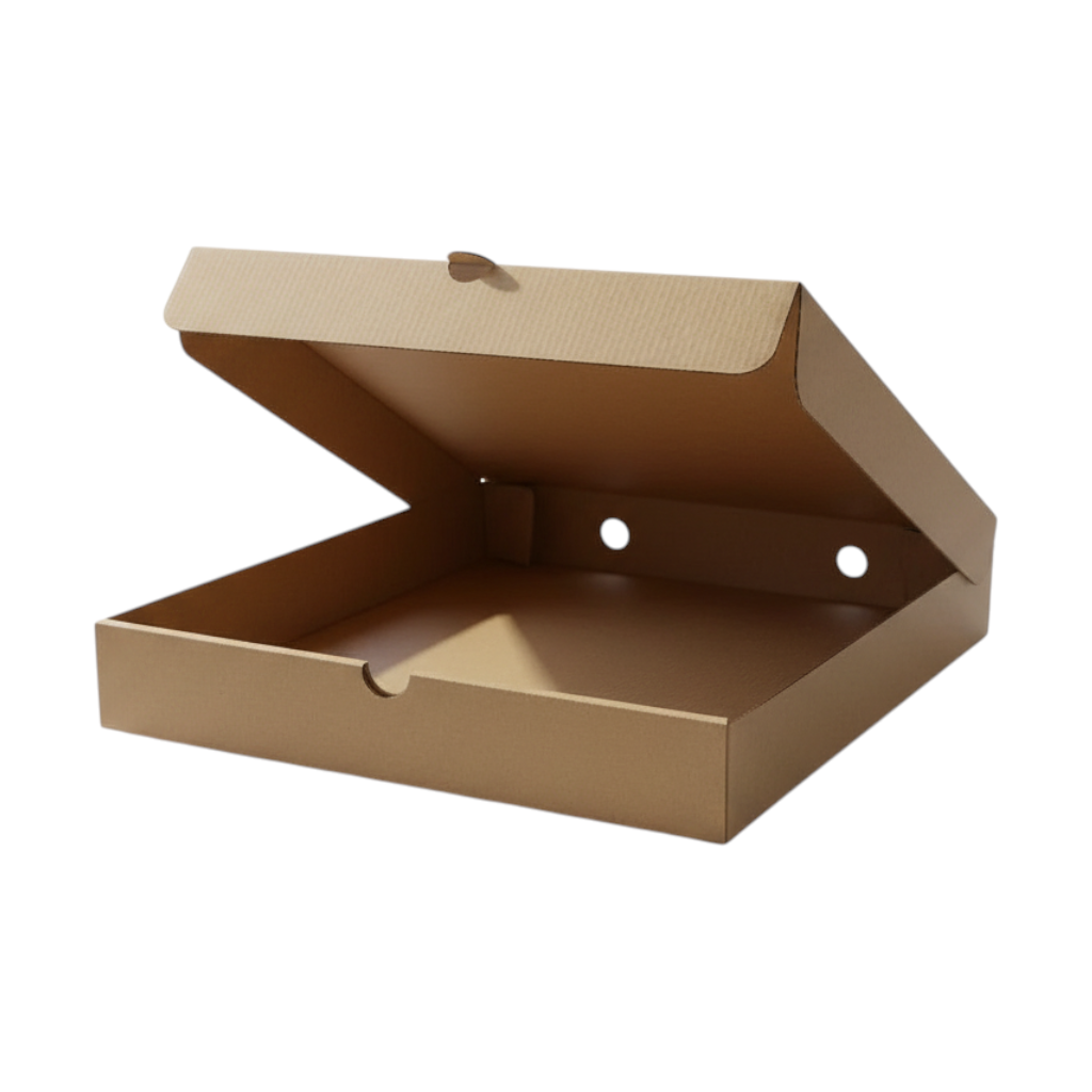 Food Packaging Direct 10-inch plain brown corrugated cardboard pizza box with ventilation holes