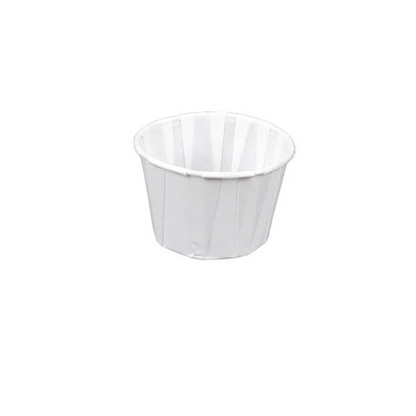 Food Packaging Direct 1oz white paper souffle cup with a rolled rim and pleated design for condiments