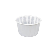 Food Packaging Direct 2oz white paper souffle portion cup with a rolled rim and box pleats for condiments
