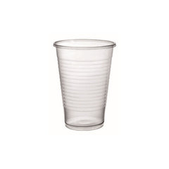 Food Packaging Direct 7oz clear disposable plastic water cup with a ribbed design for catering and events