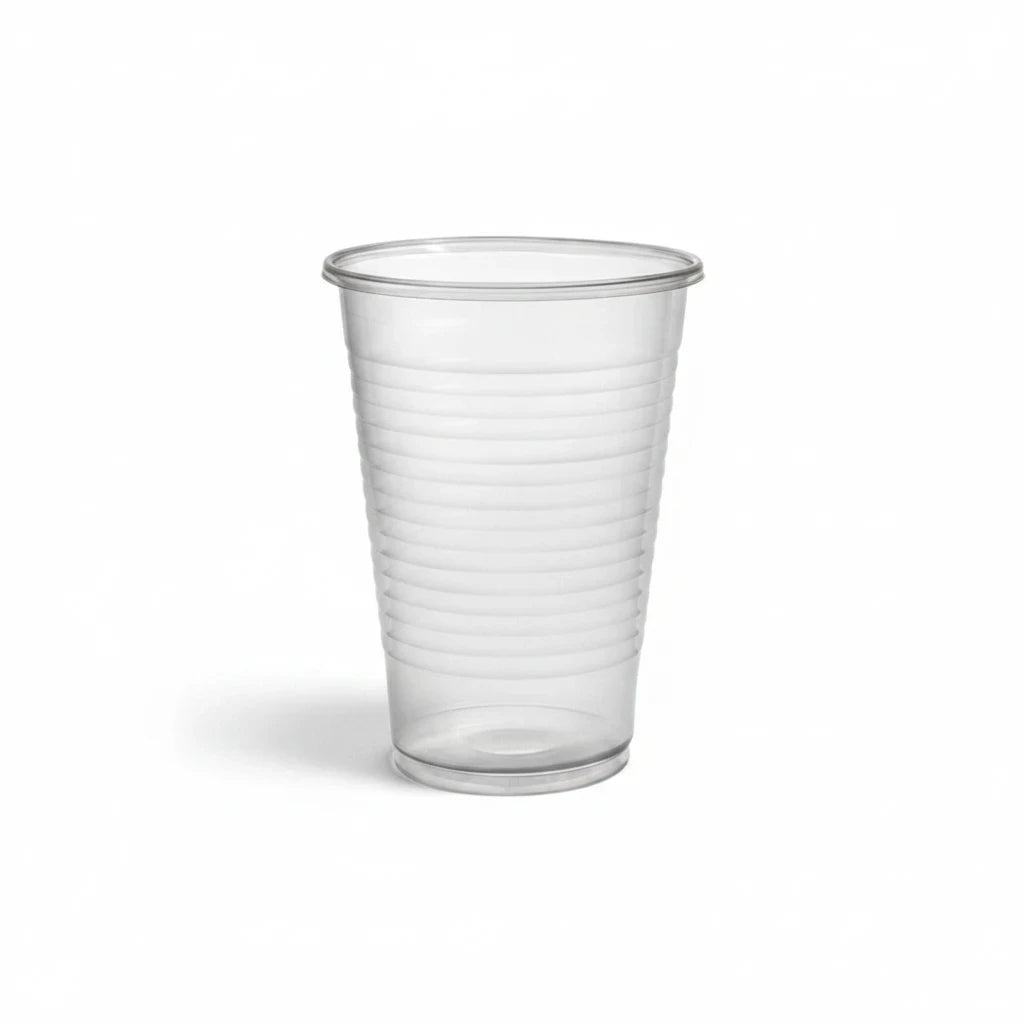Food Packaging Direct 7oz disposable clear plastic water cup with ribbed design for catering and events