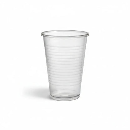 Food Packaging Direct 7oz disposable clear plastic water cup with ribbed design for catering and events