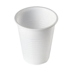 Food Packaging Direct 7oz white disposable plastic water cup with ribbed design for catering and events