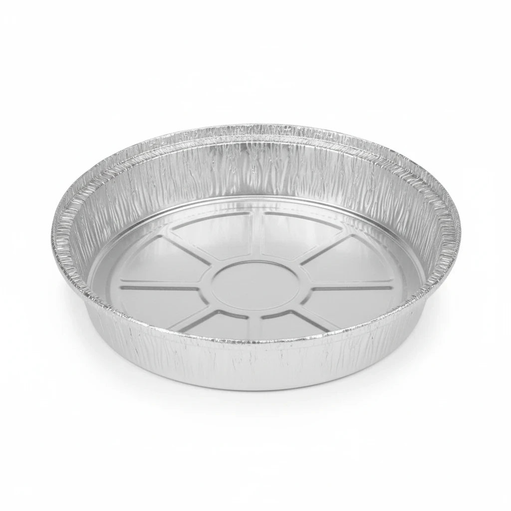 Food Packaging Direct 9-inch round aluminium foil container base for takeaway meals and oven use