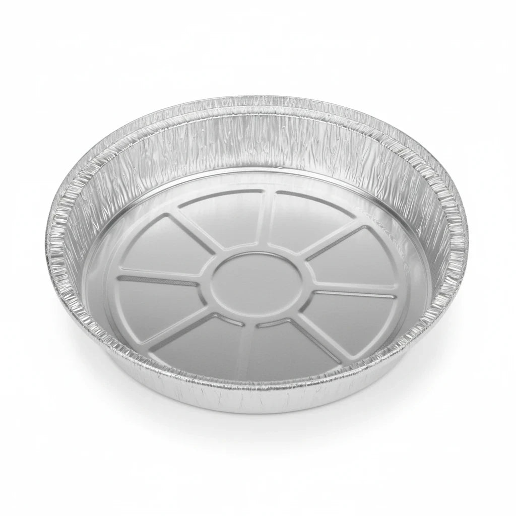 Food Packaging Direct 9-inch round heavy-duty aluminium foil container base for takeaway meals