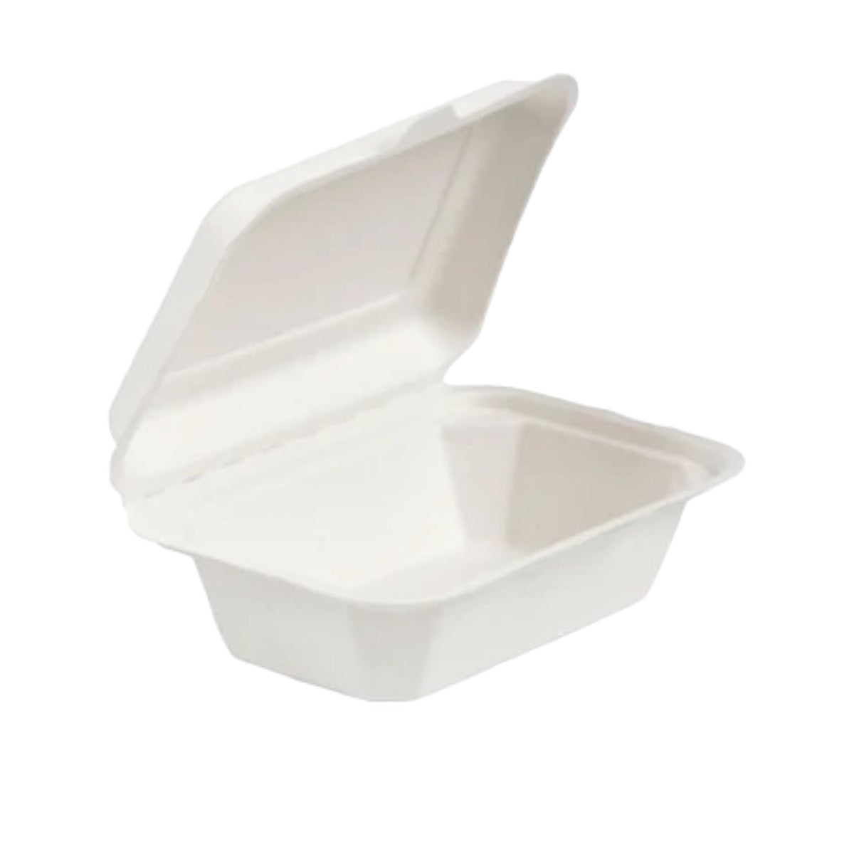 Food Packaging Direct 7x5 inch white bagasse clamshell lunch box made from sustainable sugarcane pulp