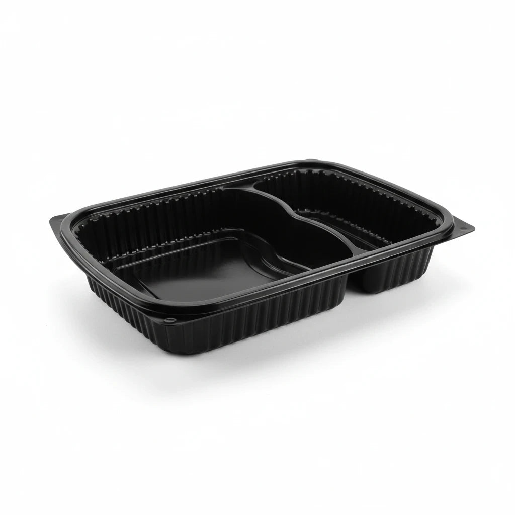 Food Packaging Direct black 2-compartment microwavable PP plastic food container with 70/30 split for meal prep
