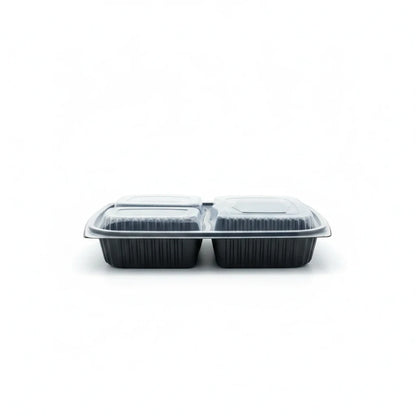 Food Packaging Direct black 3-compartment microwaveable food container base with a clear lid on a white background