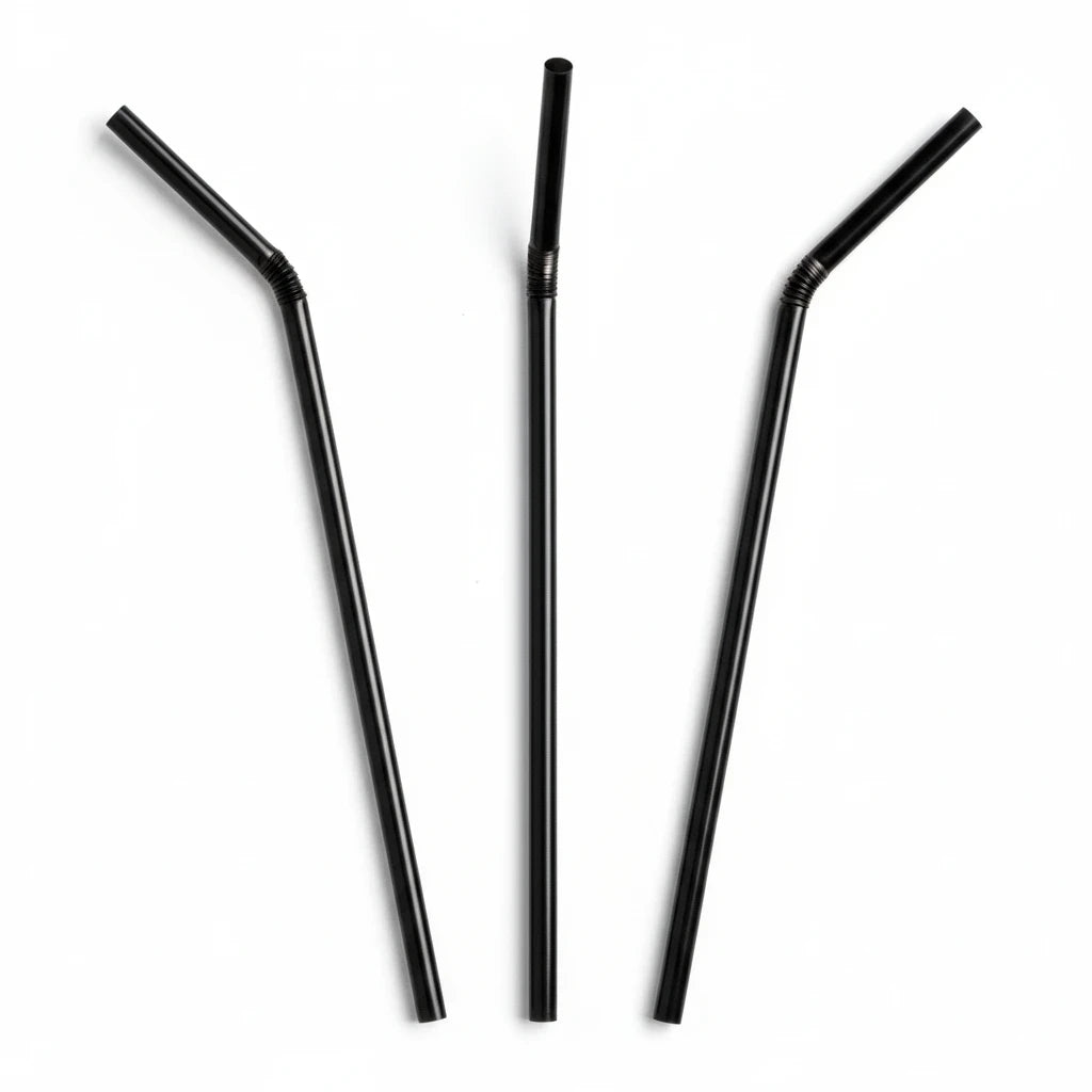 Food Packaging Direct black compostable PLA flexi straws for sustainable drinking
