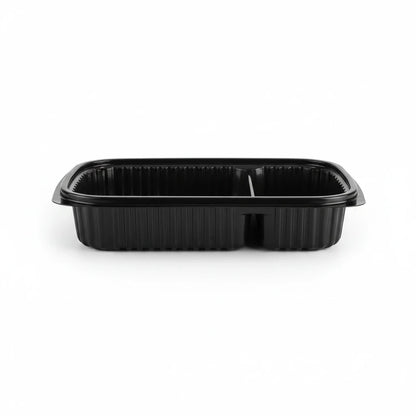 Food Packaging Direct Somoplast black 70/30 two-compartment microwavable food container made of durable PP plastic