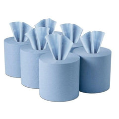 Food Packaging Direct blue 2-ply centrefeed paper rolls for cleaning and wiping tasks