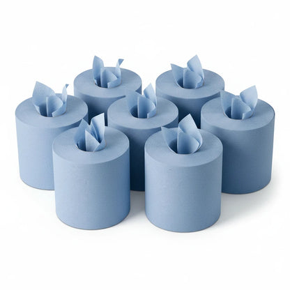 Food Packaging Direct blue 2-ply centrefeed paper rolls for cleaning and wiping tasks