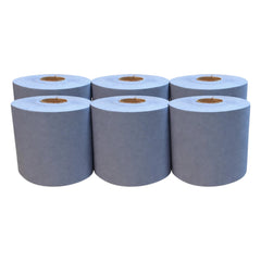 Food Packaging Direct blue embossed 2-ply centrefeed paper rolls for industrial cleaning and spill absorption
