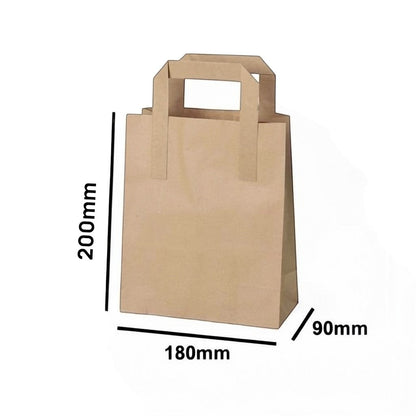 Food Packaging Direct brown kraft paper SOS carrier bag with flat base and paper tape handles for takeaway food