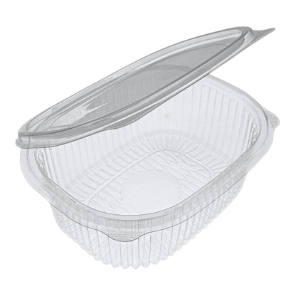 Food Packaging Direct clear plastic hinged container with a ribbed design for food display and take-out.