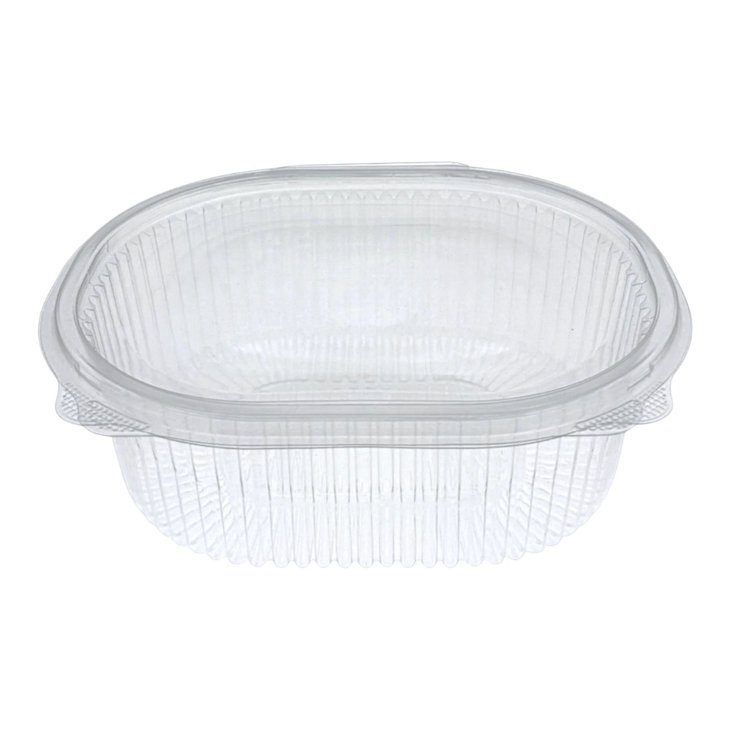 Food Packaging Direct clear plastic hinged container with a durable ribbed design for food display and takeaway.