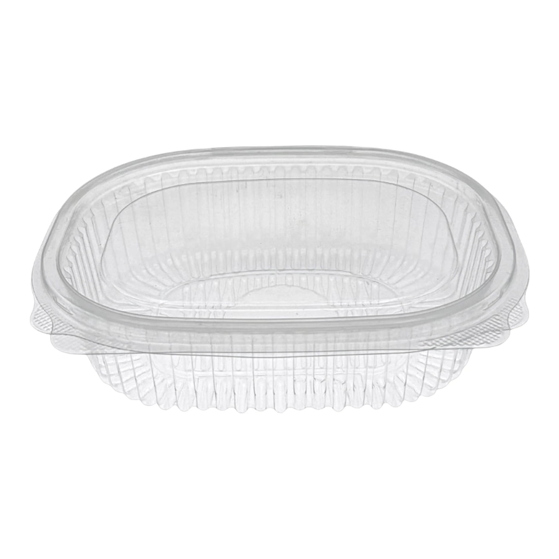 Food Packaging Direct clear plastic hinged container with a ribbed design for food display and take-out