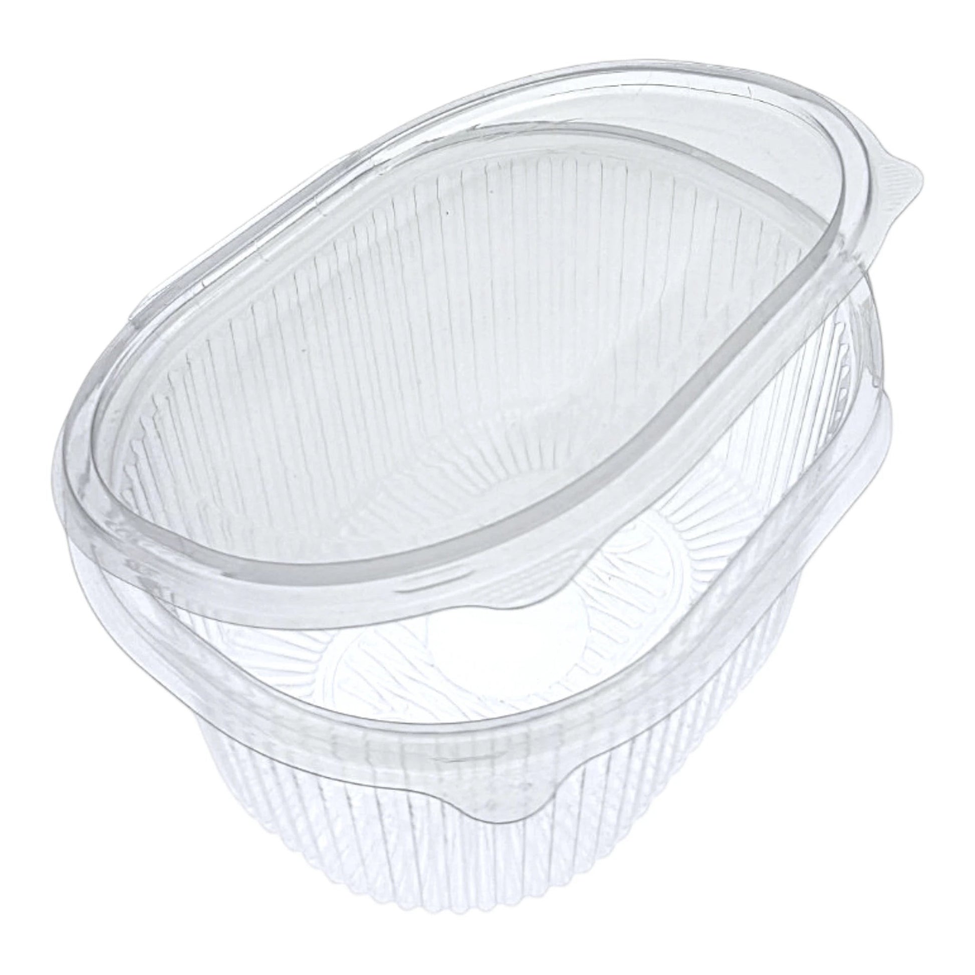Food Packaging Direct clear plastic hinged container with ribbed design for food display and take-out