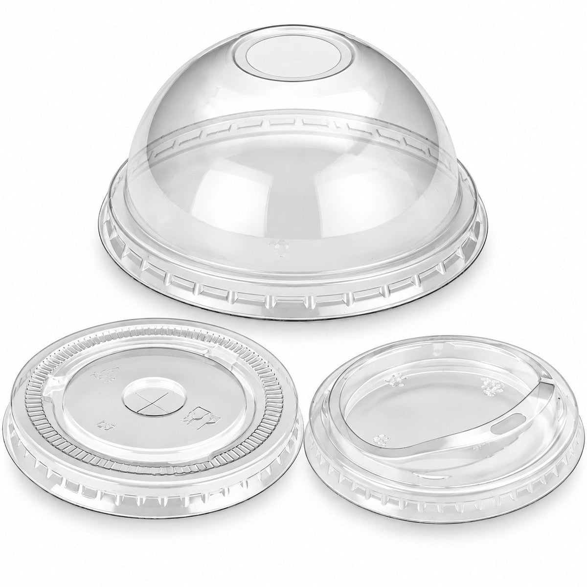 Food Packaging Direct clear PET plastic lids for smoothie cups, including dome and flat styles for cold drinks.