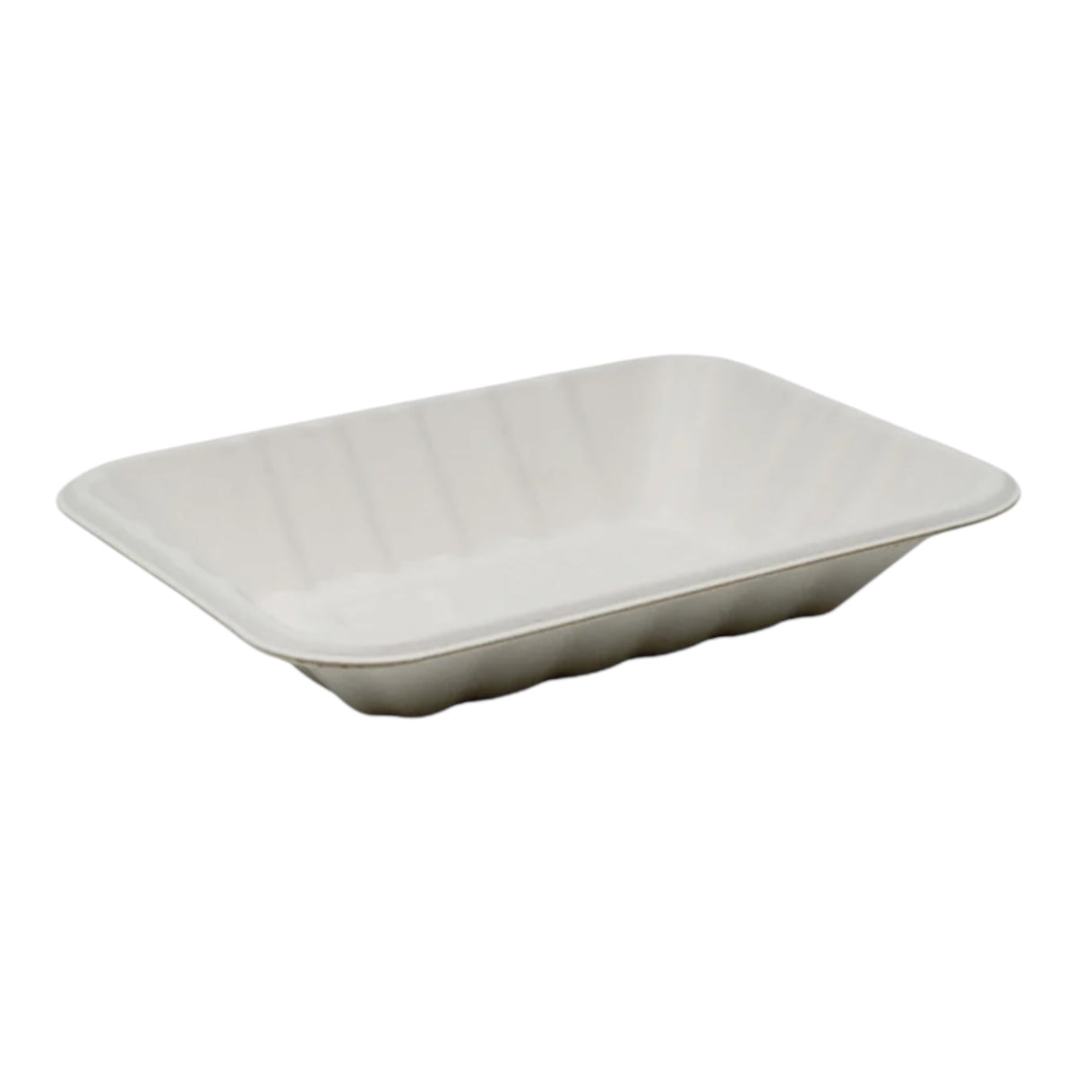 Food Packaging Direct compostable bagasse chippy tray in off-white, ideal for takeaway and street food service.