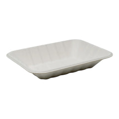 Food Packaging Direct compostable bagasse chippy tray in off-white, ideal for takeaway and street food service.