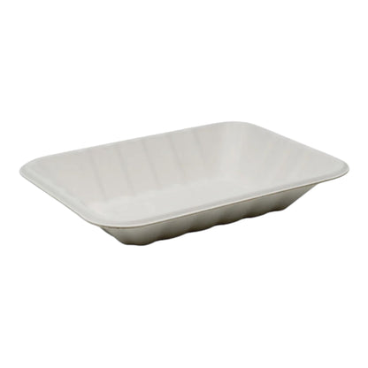 Food Packaging Direct compostable bagasse chippy tray in off-white, ideal for takeaway and street food service.