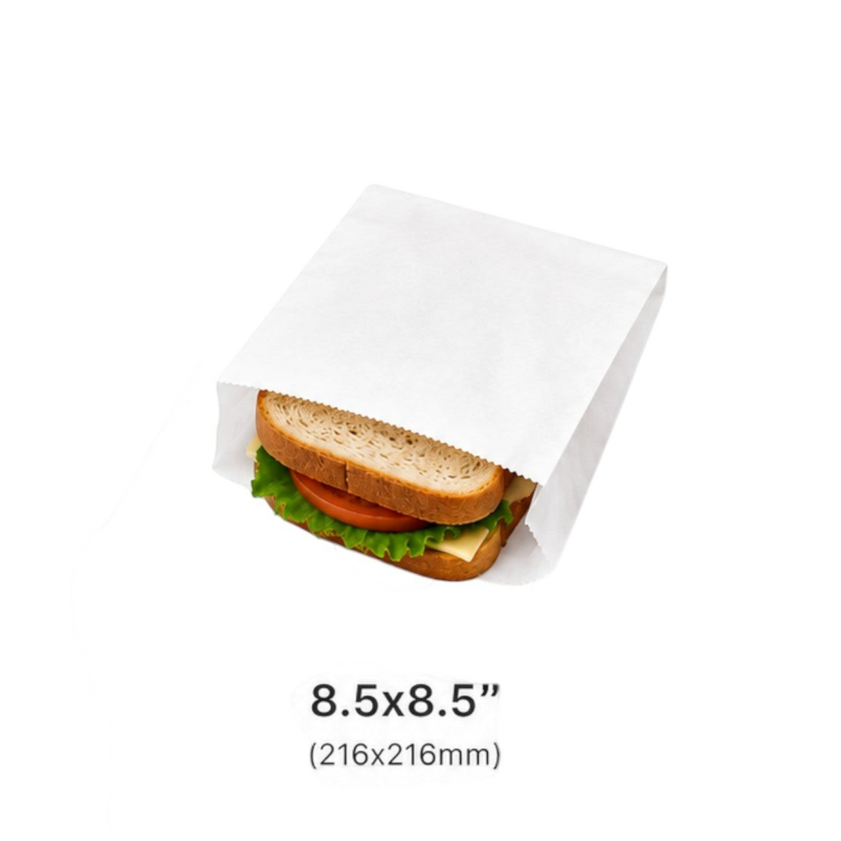 Food Packaging Direct white greaseproof paper bags in three sizes holding a croissant and a sandwich