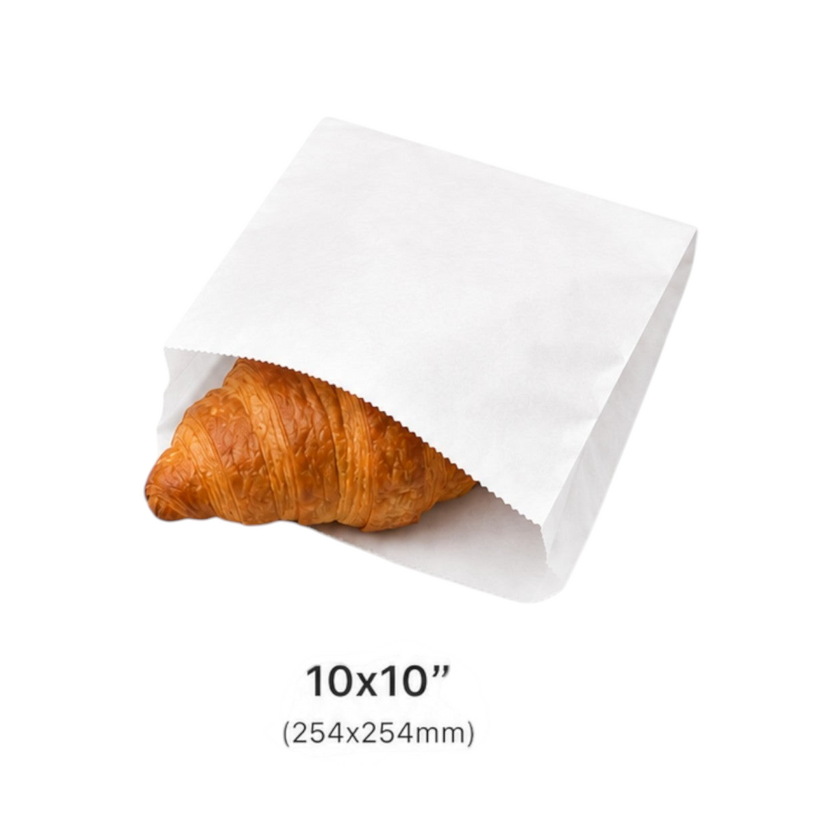 Food Packaging Direct white greaseproof paper bags in three sizes holding a croissant and a sandwich