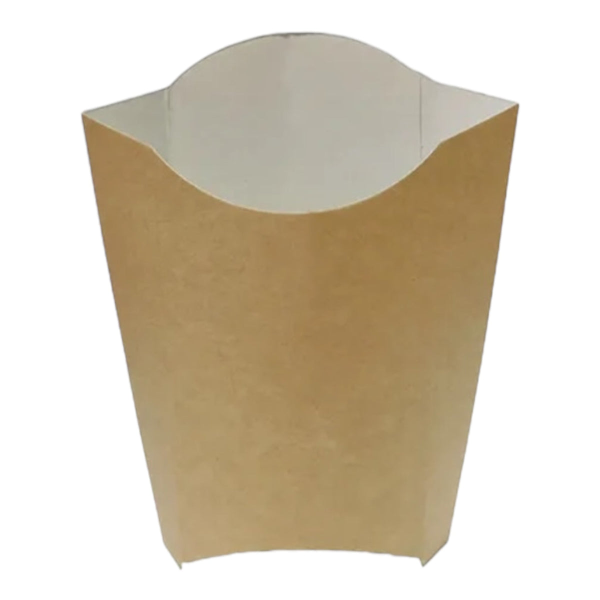 Food Packaging Direct kraft paper chip scoop for serving hot sides in a disposable cardboard container