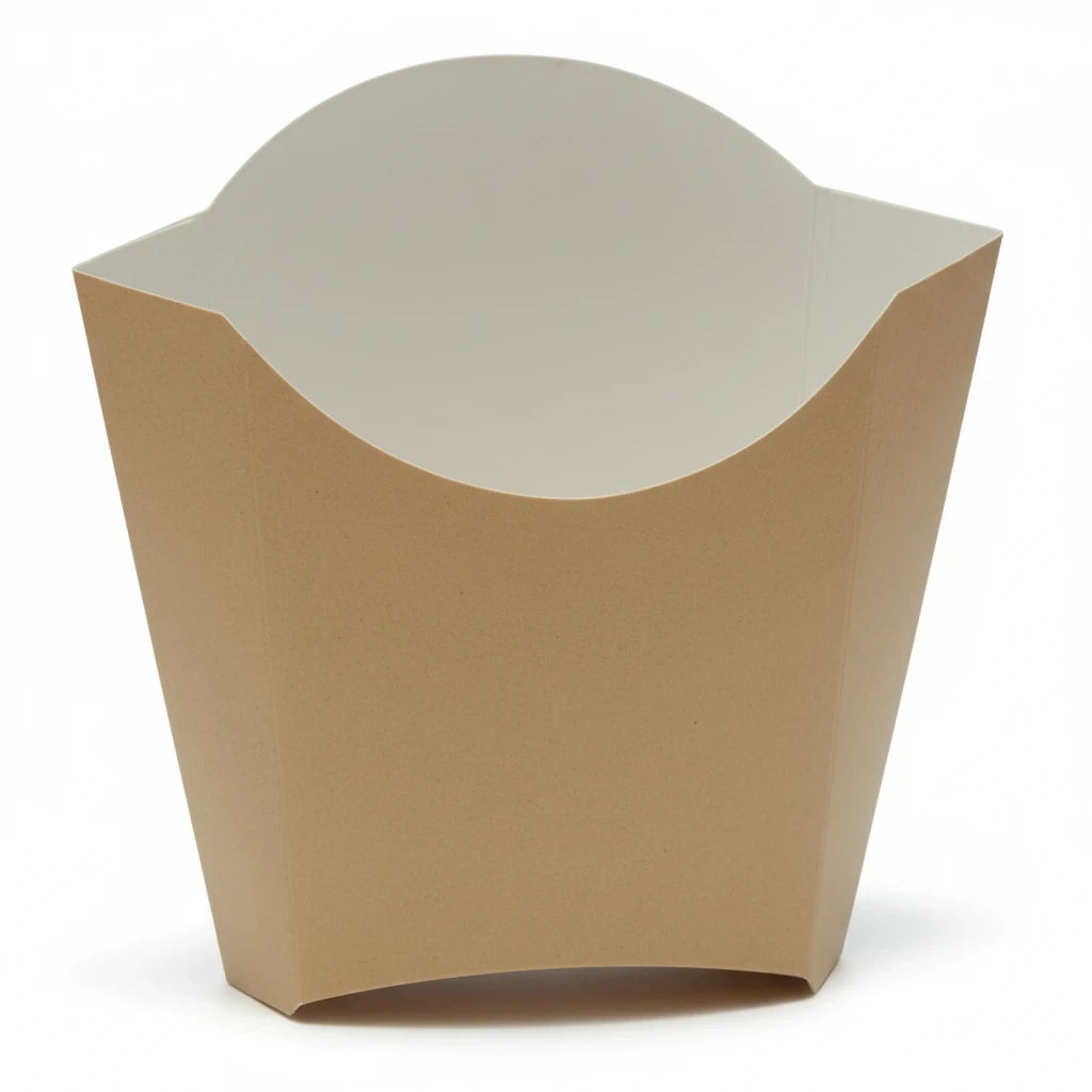 Food Packaging Direct kraft cardboard chip scoop for serving hot sides and fries in a disposable container