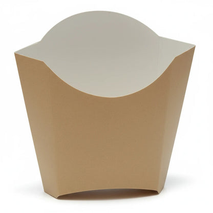 Food Packaging Direct kraft cardboard chip scoop for serving hot sides and fries in a disposable container