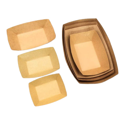 Food Packaging Direct greaseproof kraft paper food trays in three different sizes for street food and events