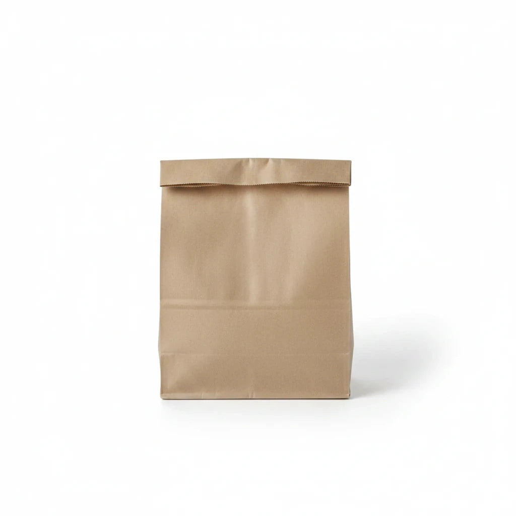 Food Packaging Direct brown kraft paper SOS grab bag for takeaways, eco-friendly and biodegradable design.