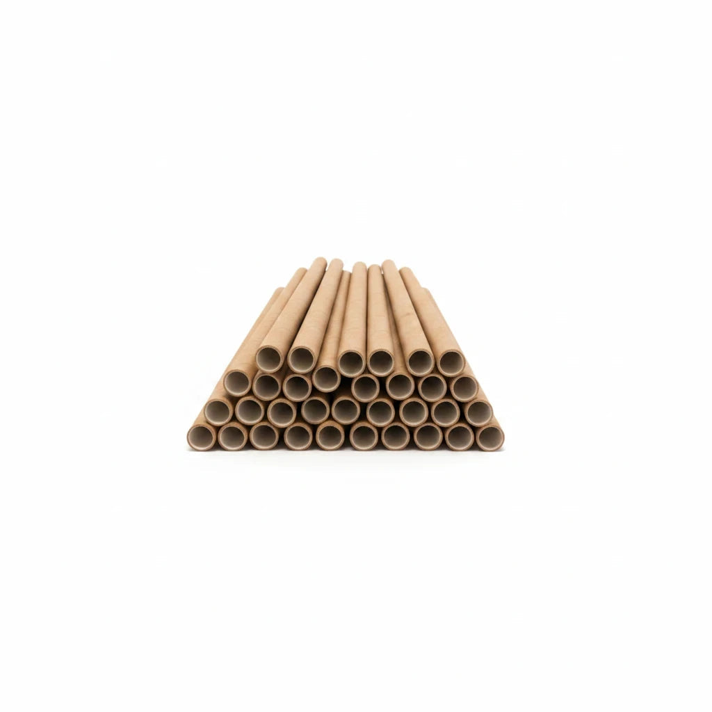 Food Packaging Direct 3-ply kraft paper straws stacked in a pyramid shape for eco-friendly beverage use