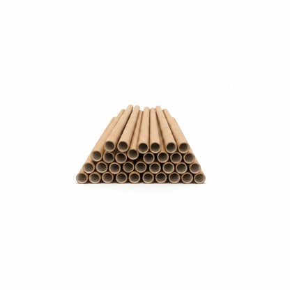 Food Packaging Direct 3-ply kraft paper straws stacked in a pyramid shape for eco-friendly beverage use